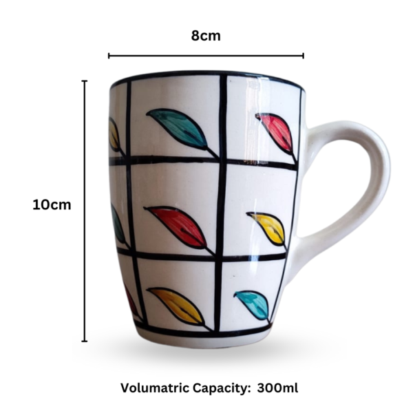 Coffee Mug | Tea Mug | Milk Mug Leaf Painting (300 ml, Multicolor) – Set of 2