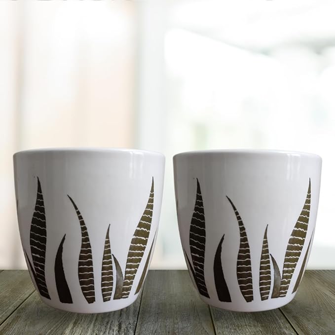 Premium Ceramic Planter Pot for Succulents | Cactus | Indoor Plants White & Golden – Set of 2 (Two)