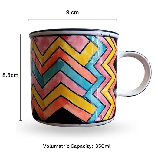 Coffee Mug | Tea Mug | Milk Mug Zig Zag Pattern (350 ml, Multicolour) – Set of 2