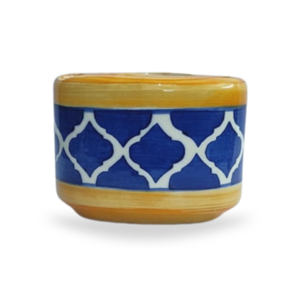 Hand Painted Ceramic Toothbrush Holder (Mughal Painting Blue & Yellow), Toothpaste Holder for Bathroom Sink