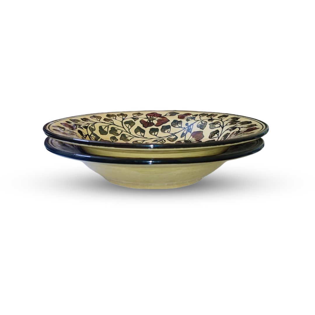 “Vintage Petals” Ceramic Hand – painted Deep Plate Size 9 inch for Soup / Salads/ Pasta/ Noodles/ Macaroni – Set Of 2 Best Gifting Options