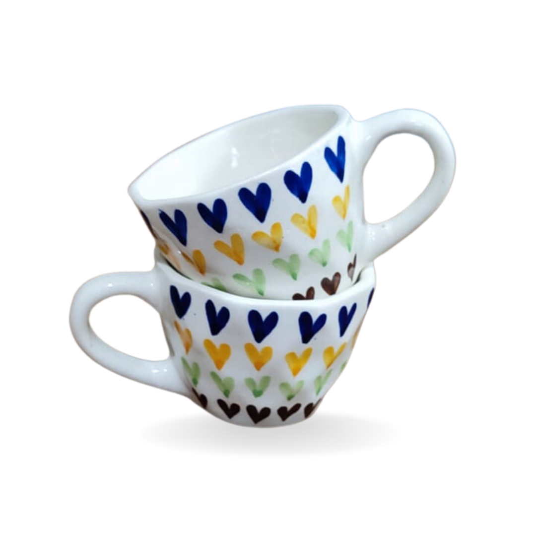 Ceramic Hand Painted Heart Print Coffee Mug, Milk Mug, Tea Cup, Soup Cup (200 ml) – Set of 4