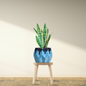 Stylish Zig-Zag Pattern Ceramic Planter with Bottom Hole – Sky Blue & Dark Blue Flow Paint Pattern