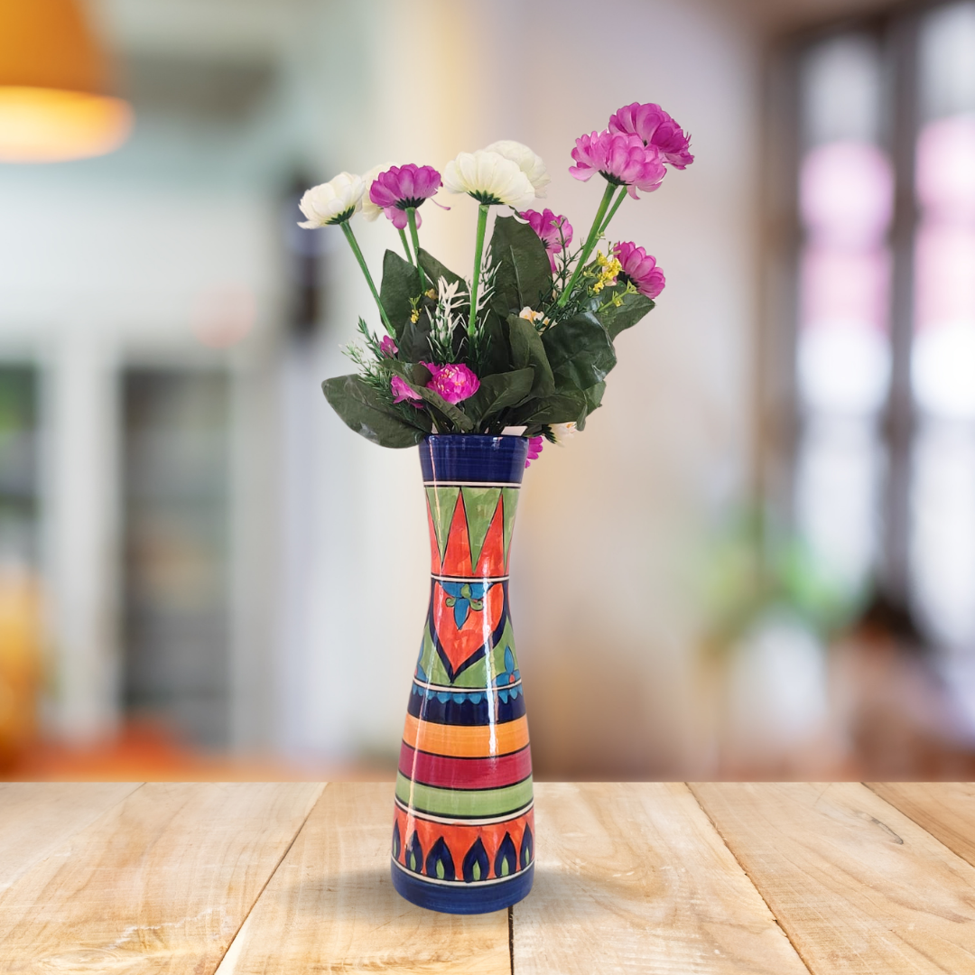 Hand Painted Long Neck Ceramic Vase for Bedroom, Livingroom, Dining Table, Cash Counter, Home Décor – 12 inches Multicolour