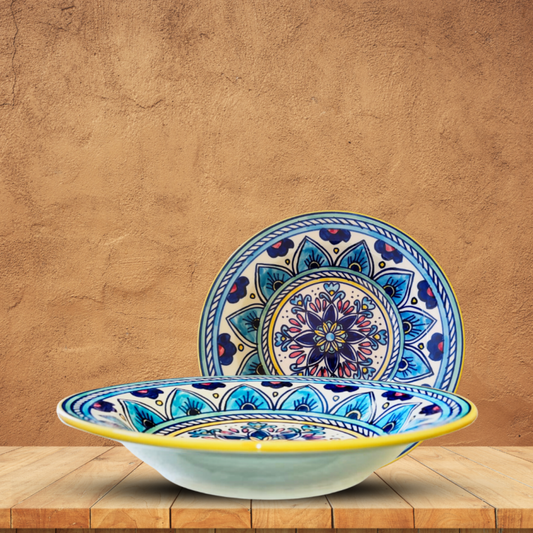 "FLORAL VIBES" Ceramic Hand – painted Deep Plate Size 9 inch for Soup / Salads/ Pasta/ Noodles/ Macaroni – Set Of 2 Best Gifting Options.