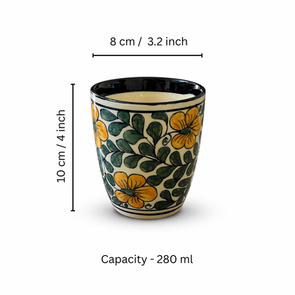 Golden Petal Dining Combo (Set of 4) – 2 Ceramic Deep Plates & 2 Glasses (280 ml) | Premium Tableware  | Ideal for Idli, Pasta, Noodles & Desserts