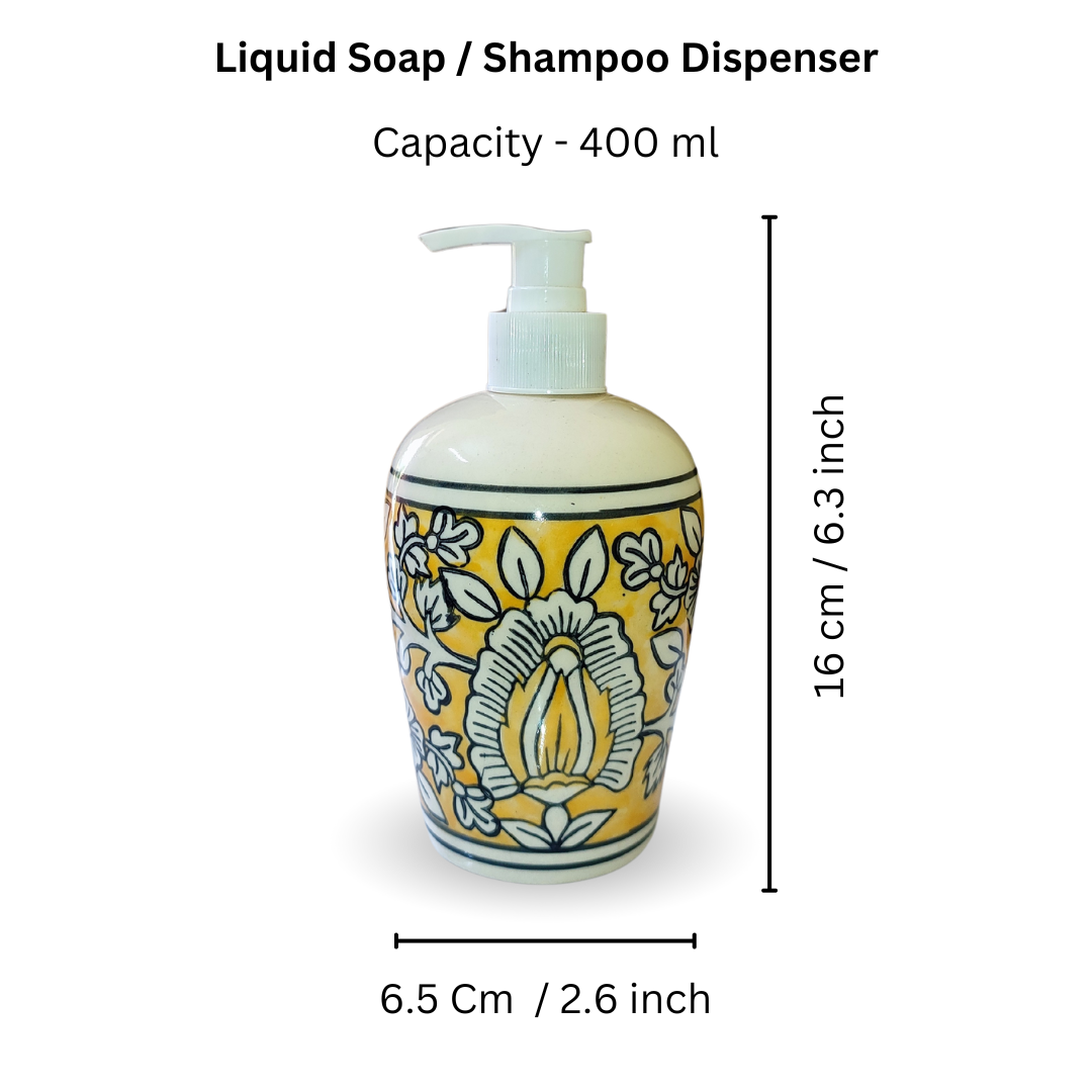 “Golden Blossom” Hand-Painted Ceramic Bath Set of 3 with Liquid Soap Dispenser, Toothbrush Holder & Soap Dish Best Gifting Options