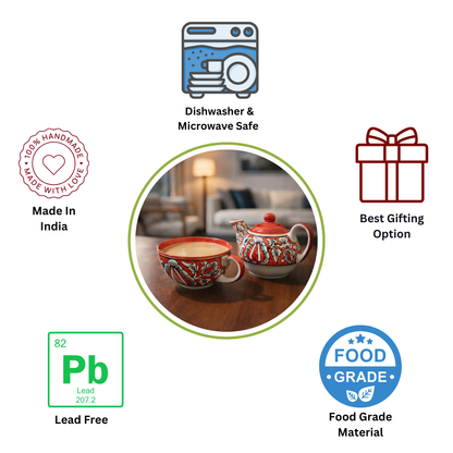 Morning Raga Hand-Painted Ceramic One Cup Kettle Tea Set – Tea for One (350ml Kettle + 200ml Cup)