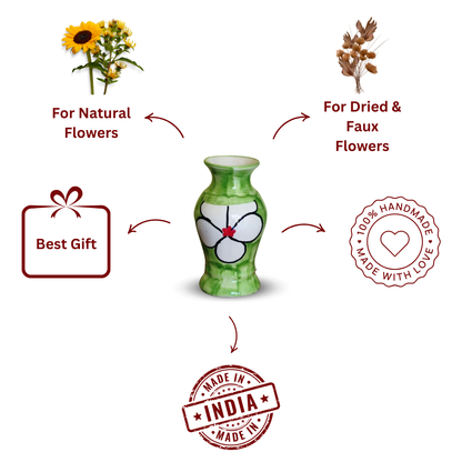 “Green Serenity ” Hand Painted Ceramic Vase for Bedroom, Livingroom, Dining Table, Cash Counter, Home Décor – Pack Of 1