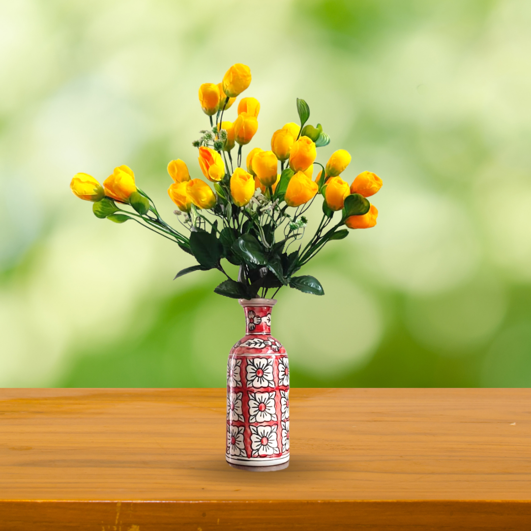 Hand Painted Floral Ceramic Vase for Bedroom, Living Room, Dining Table, Cash Counter, Home Décor – 7.5 inches Red. Set of 2