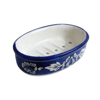 Small Box Garden Ceramic Soap Dish, Ceramic Soap Case, Mughal Painting Blue