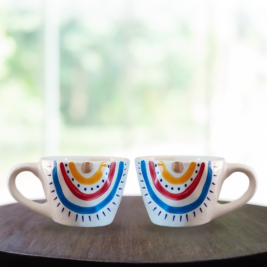 Ceramic Hand Painted Rainbow Print Coffee Mug, Milk Mug, Tea Cup, Soup Cup (200 ml) – Set of 4