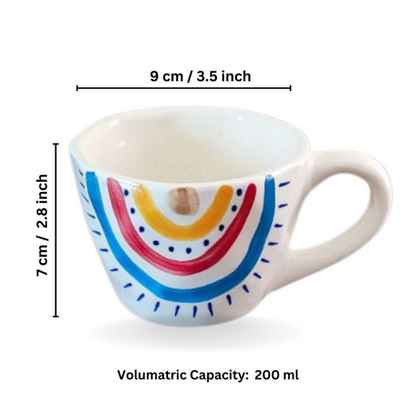 Ceramic Hand Painted Rainbow Print Coffee Mug, Milk Mug, Tea Cup, Soup Cup (200 ml) – Set of 4