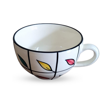Ceramic Soup Cup/Soup Bowl/Coffee/Tea/Milk/Mug Multi Colour Leaf Painting Hand Painted (350 ml) – Set of 2