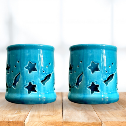 Multipurpose Ceramic Pen Holder | Office Desk Organizer | Tooth Brush Holder Turquoise Blue – Set Of 2