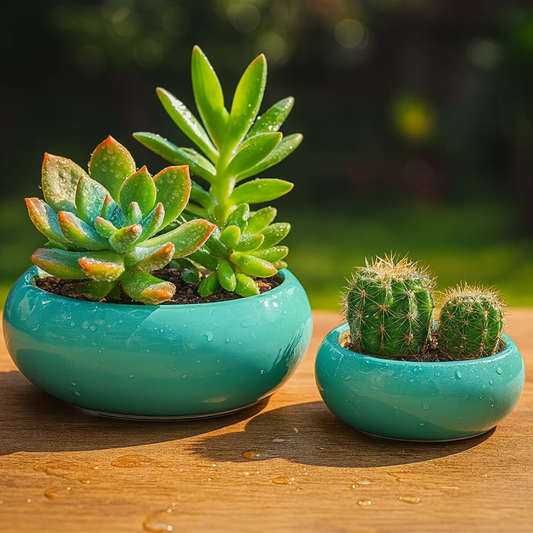 Turquoise Harmony Ceramic Planter Set of 2” for Cactus, Succulents, Bonsai & Small Plants.
