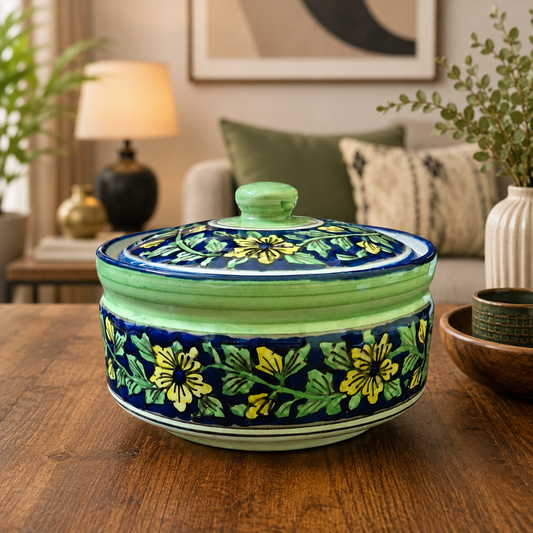 Olive Crest Handcrafted Ceramic Casserole with Lid, 1200 ml | Premium Food Grade Ceramic | Microwave & Dishwasher Safe | Ideal for Rice, Biryani, Dal, Curry, Pasta & Desserts