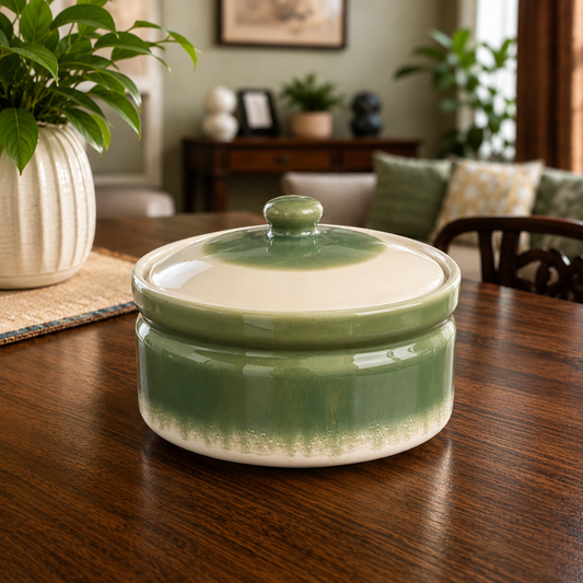 Olive Crest Handcrafted Ceramic Casserole with Lid, 1200 ml | Premium Food Grade Ceramic | Microwave & Dishwasher Safe | Ideal for Rice, Biryani, Dal, Curry, Pasta & Desserts