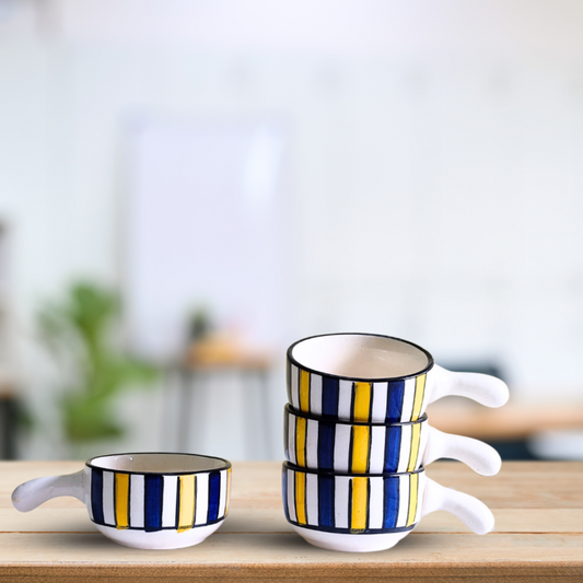 Stripe Aura” Ceramic Hand painted Dip & Grip Bowls for Chutney, Sauce, Dip, Sweets  – Set of 4