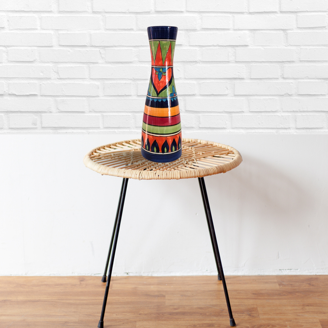 Hand Painted Long Neck Ceramic Vase for Bedroom, Livingroom, Dining Table, Cash Counter, Home Décor – 12 inches Multicolour