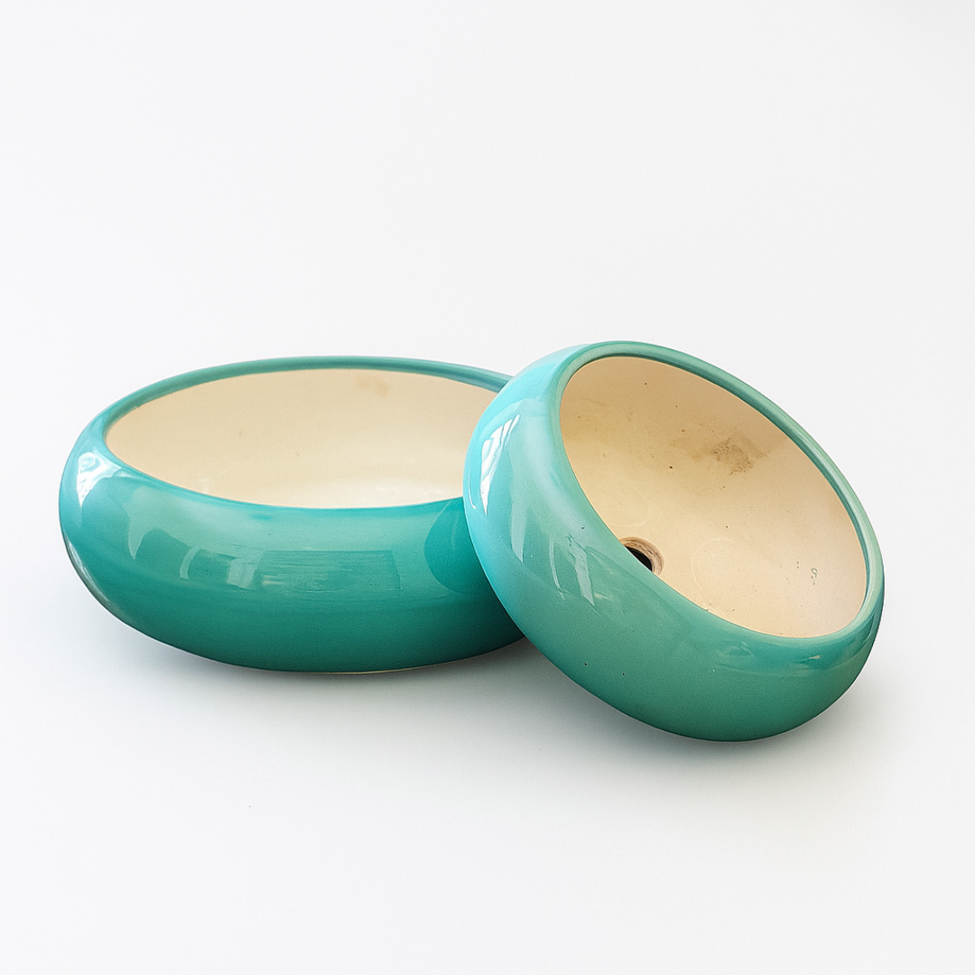 Turquoise Harmony Ceramic Planter Set of 2” for Cactus, Succulents, Bonsai & Small Plants.