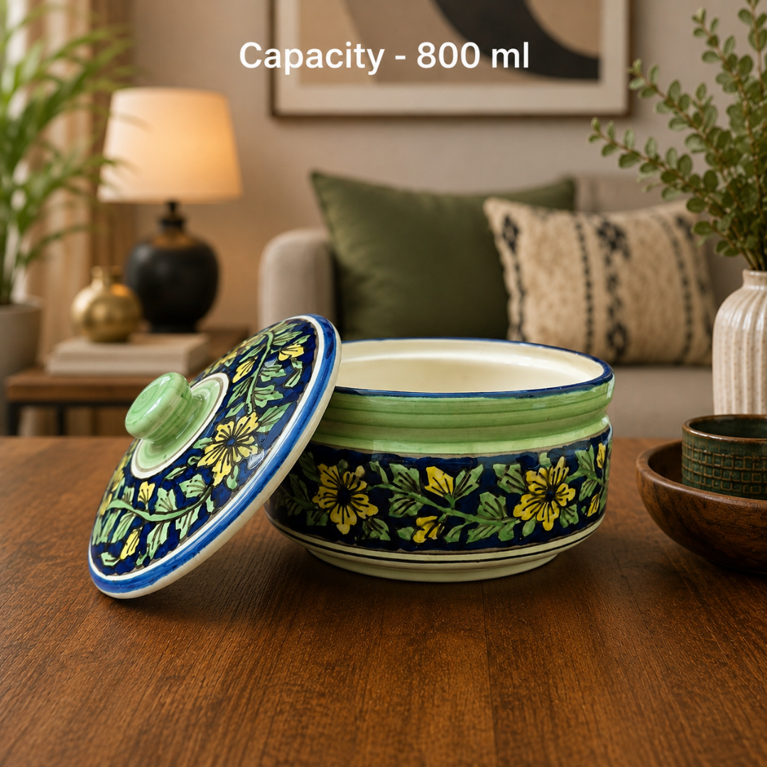 Olive Crest Handcrafted Ceramic Casserole with Lid, 1200 ml | Premium Food Grade Ceramic | Microwave & Dishwasher Safe | Ideal for Rice, Biryani, Dal, Curry, Pasta & Desserts