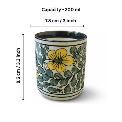 Yellow Blossom Handcrafted Ceramic Plate & Glass Set ( 2 Deep Plates + 2 Tumbler ) Premium Dining & Gifting