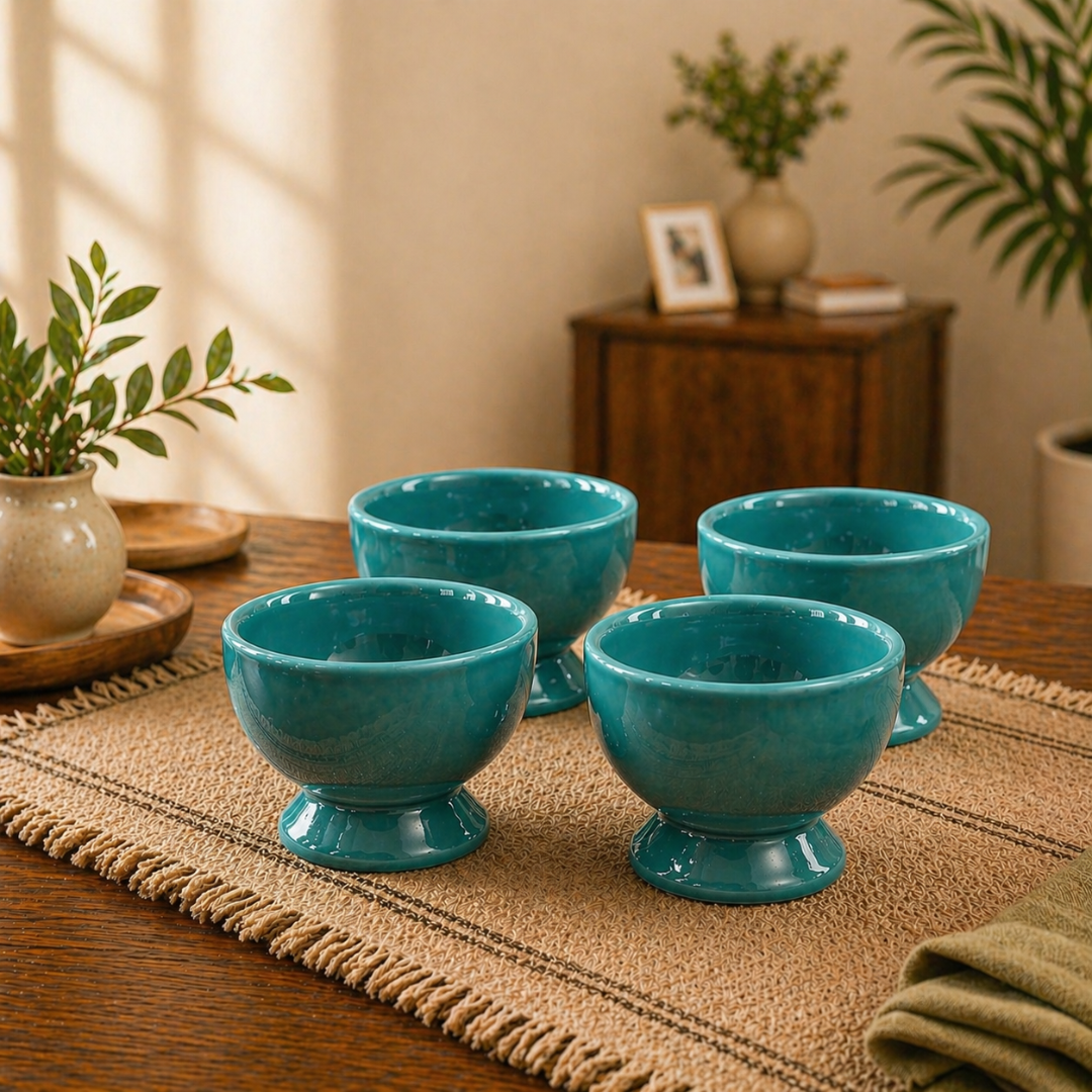 Ocean Glow Ceramic Dessert Cups Set of 6 | Premium Gloss Finish Ice Cream Bowls | Ideal for Ice Cream, Pudding, Kheer & Desserts