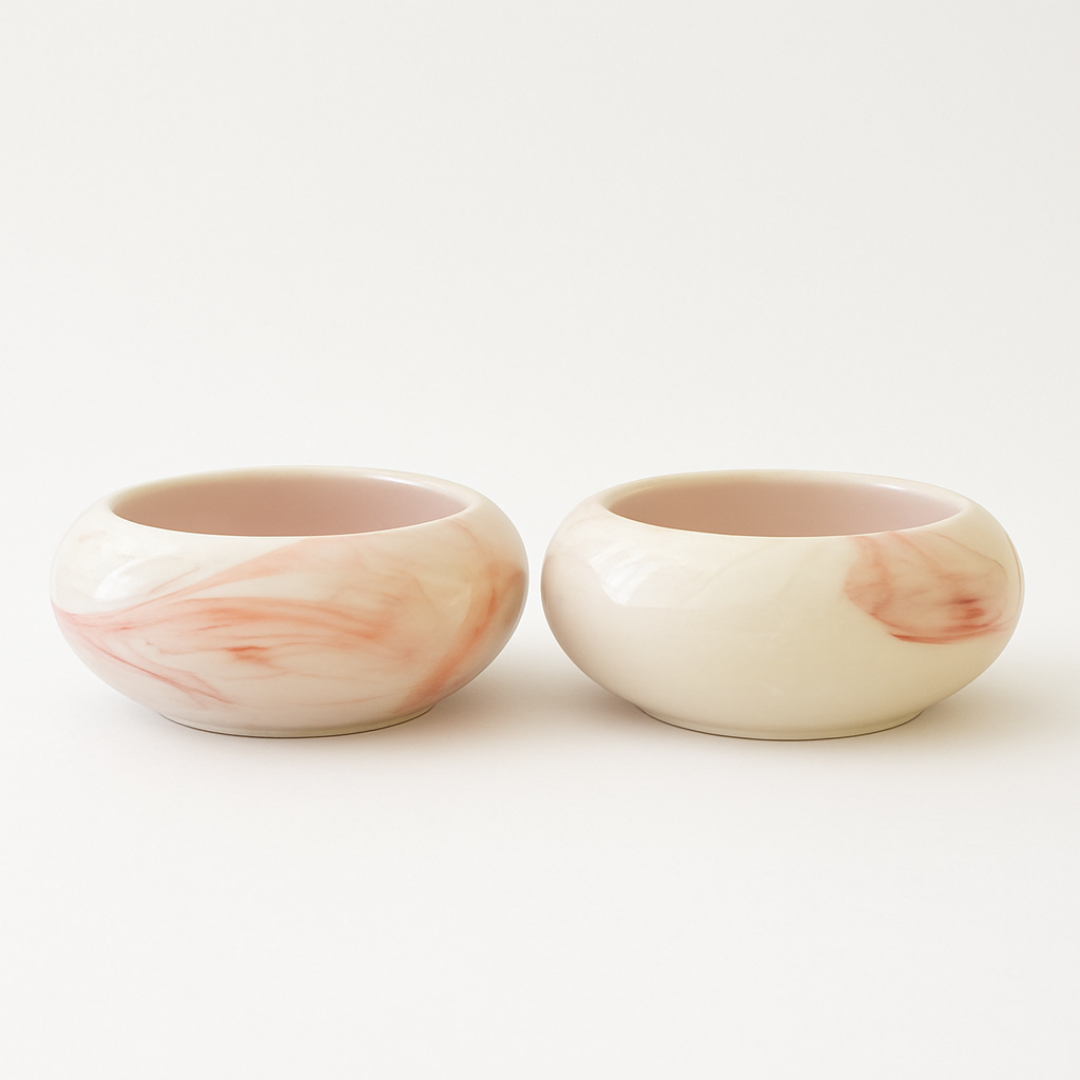 Ceramic Rose Marble Bowl Planter – Set of 2  for Lucky Bamboo, Cactus & Succulents.