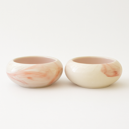 Ceramic Rose Marble Bowl Planter – Set of 2  for Lucky Bamboo, Cactus & Succulents.