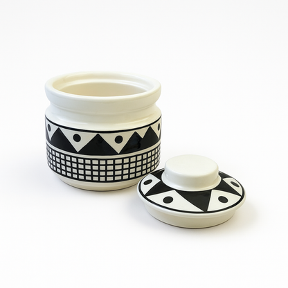 Ceramic Monochrome Charm Jar ( 600 ml capacity ) for storing Spices, Sugar, Dry fruits, Pickle, Cookies or knick-knacks.