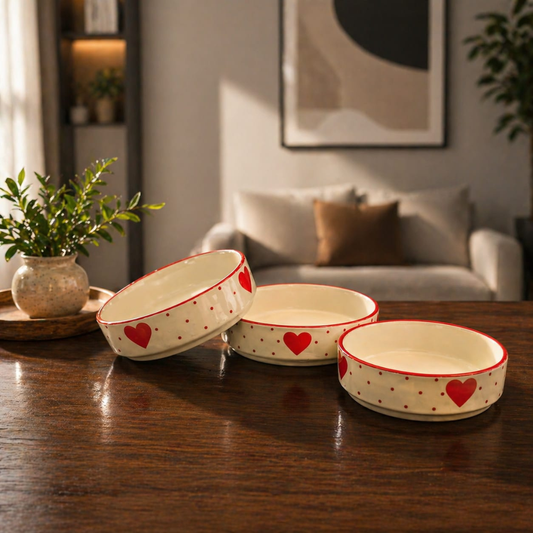 Heart Bliss Hand-painted Ceramic Serving Platter Set of 3 | Premium Salad, Starter & Curry Serving Dishes