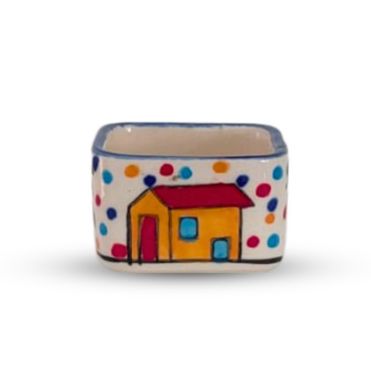 Square Shape Hut Painting Small Ceramic Hand Painted Chutney/Pickle/Dip/Bowls (50 ml) – Set of 6