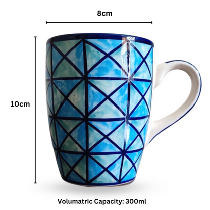 Criss Cross Coffee Mug | Tea Mug | Milk Mug (300 ml, Blue) – Set of 2