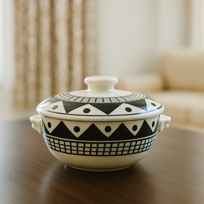 Doodle Craft Ceramic Casserole” hand–painted with Lid, 500 ml capacity, elegant & functional.
