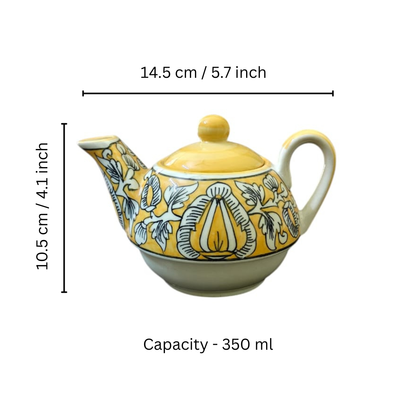 Morning Raga Hand-Painted Ceramic One Cup Kettle Tea Set – Tea for One (350ml Kettle + 200ml Cup)