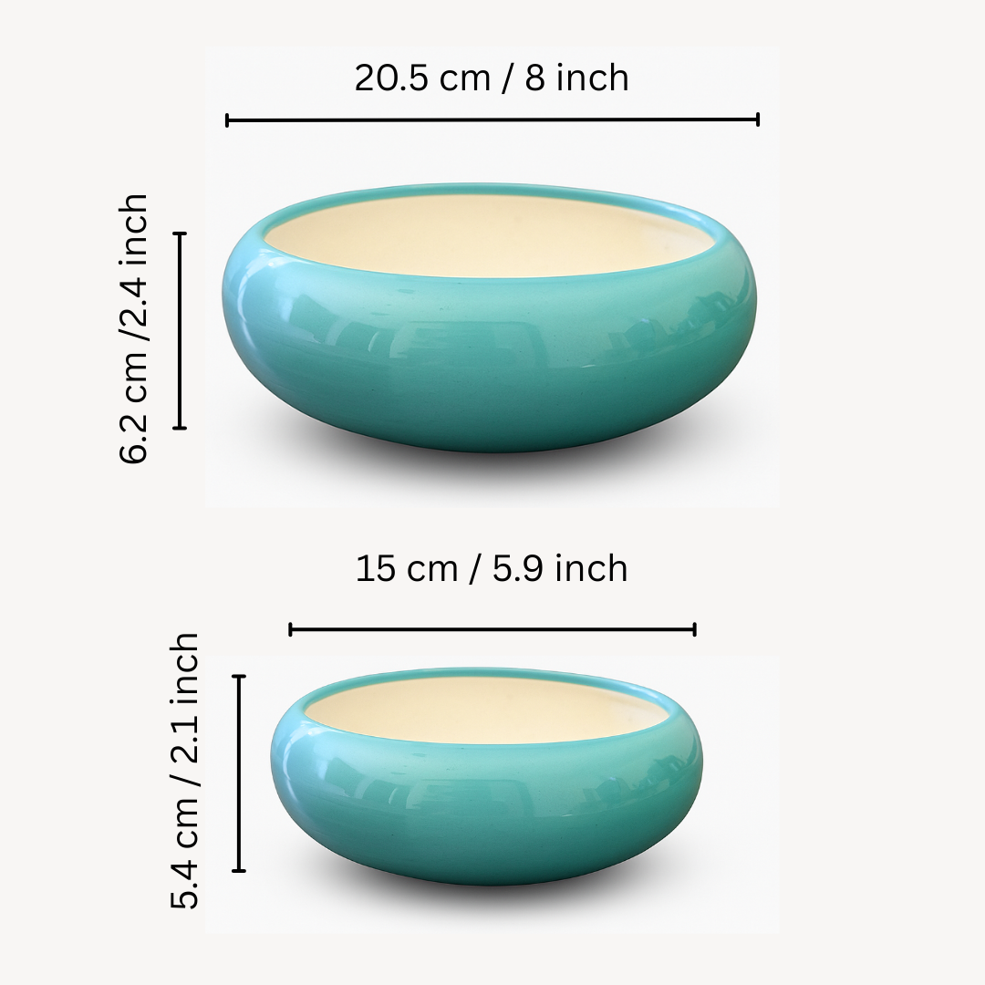 Turquoise Harmony Ceramic Planter Set of 2” for Cactus, Succulents, Bonsai & Small Plants.