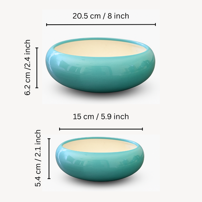 Turquoise Harmony Ceramic Planter Set of 2” for Cactus, Succulents, Bonsai & Small Plants.