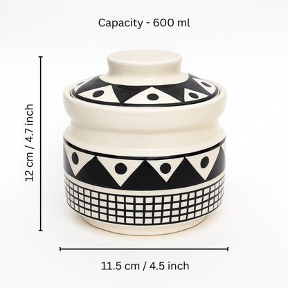 Ceramic Monochrome Charm Jar ( 600 ml capacity ) for storing Spices, Sugar, Dry fruits, Pickle, Cookies or knick-knacks.