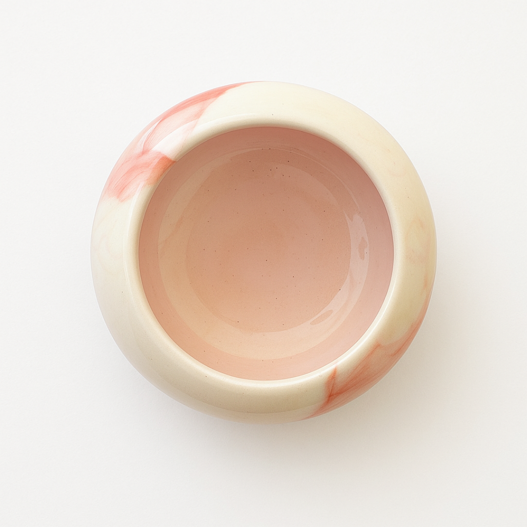 Ceramic Rose Marble Bowl Planter – Set of 2  for Lucky Bamboo, Cactus & Succulents.