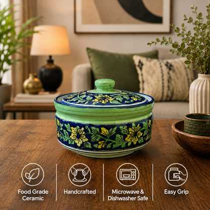 Olive Crest Handcrafted Ceramic Casserole with Lid, 1200 ml | Premium Food Grade Ceramic | Microwave & Dishwasher Safe | Ideal for Rice, Biryani, Dal, Curry, Pasta & Desserts