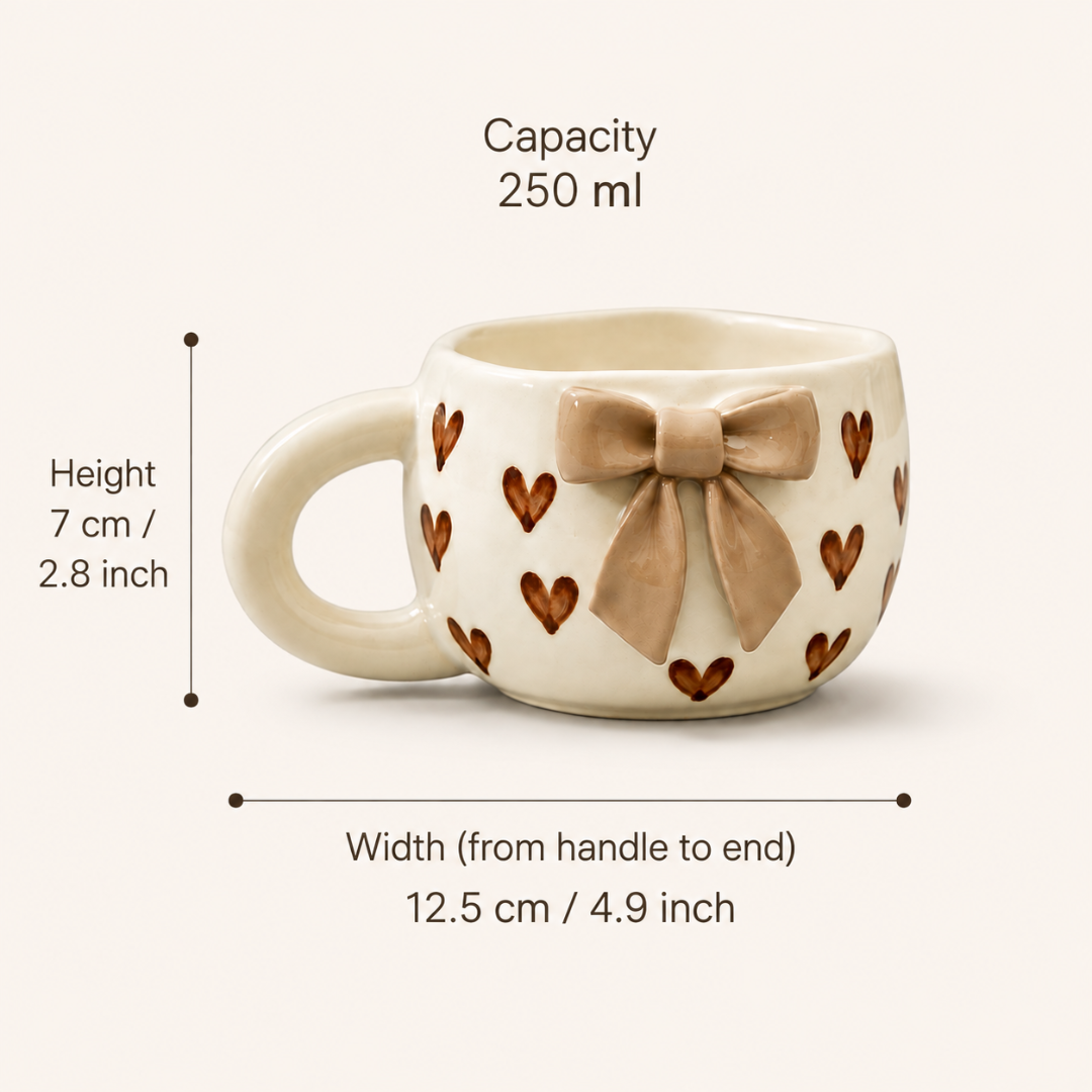 Elegant Bow Ceramic Cup Set of 2 (250 ml Each) | Premium Food Grade Ceramic Coffee & Tea Mugs