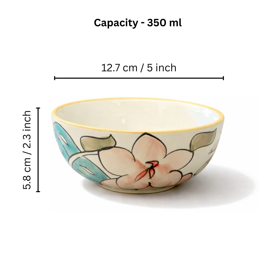 Coastal Flora Hand–Painted Ceramic Breakfast Set - 2 bowls + 4 cups