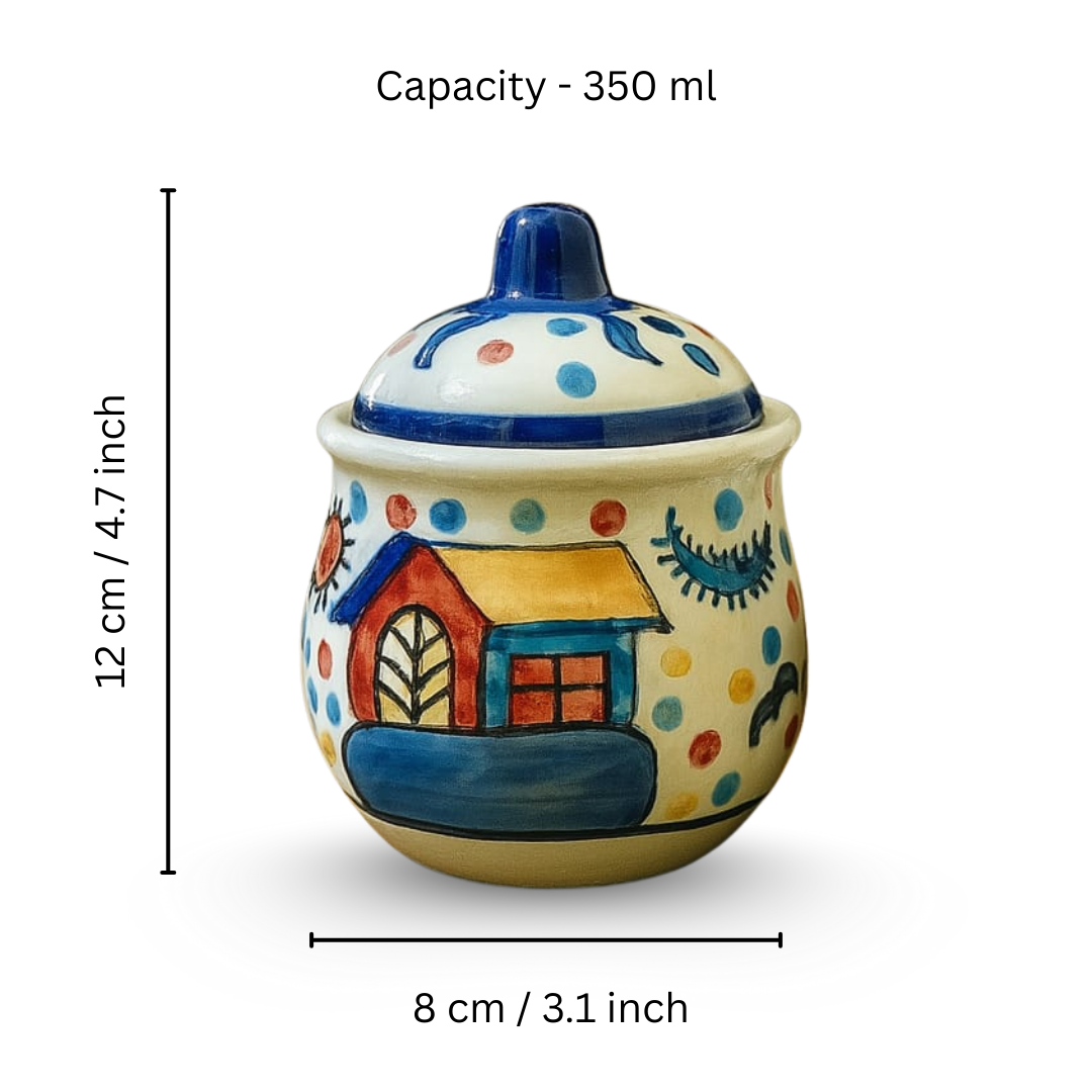Sunny Village Ceramic Jar set of 2 ( 350 ml each ) for storing Spices, Sugar, Dry fruits, Pickle, Jam or knick-knacks.