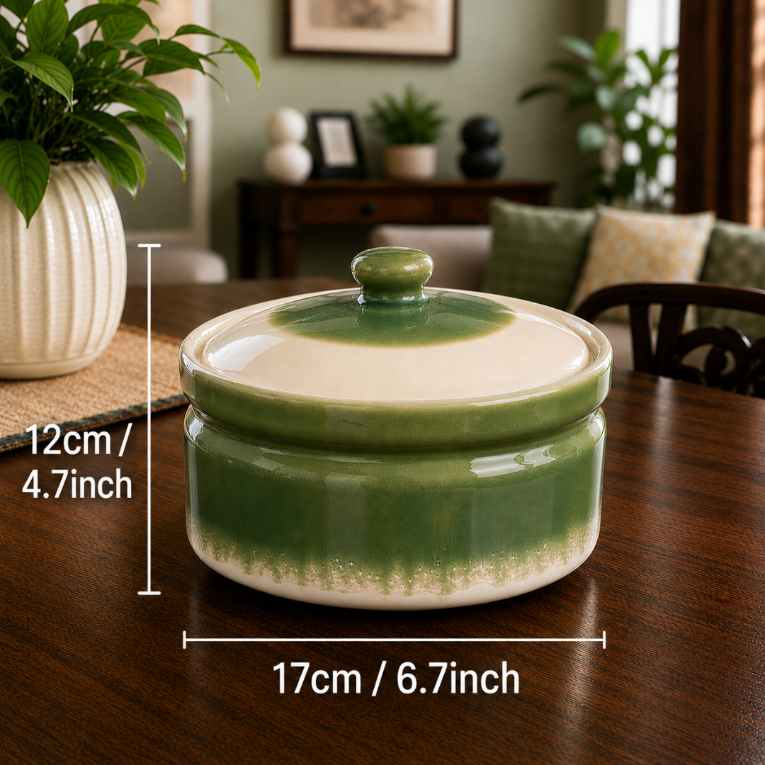 Olive Crest Handcrafted Ceramic Casserole with Lid, 1200 ml | Premium Food Grade Ceramic | Microwave & Dishwasher Safe | Ideal for Rice, Biryani, Dal, Curry, Pasta & Desserts