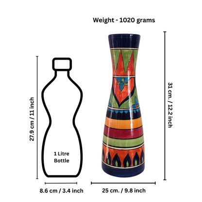 Hand Painted Long Neck Ceramic Vase for Bedroom, Livingroom, Dining Table, Cash Counter, Home Décor – 12 inches Multicolour