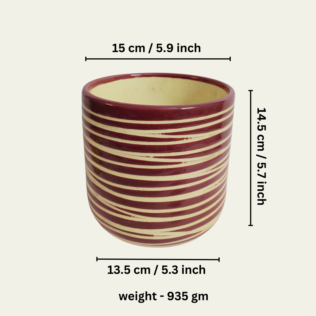Premium Ceramic Striped Planter Pot for Succulents | Cactus | Indoor & Outdoor Plants – Purple Colour