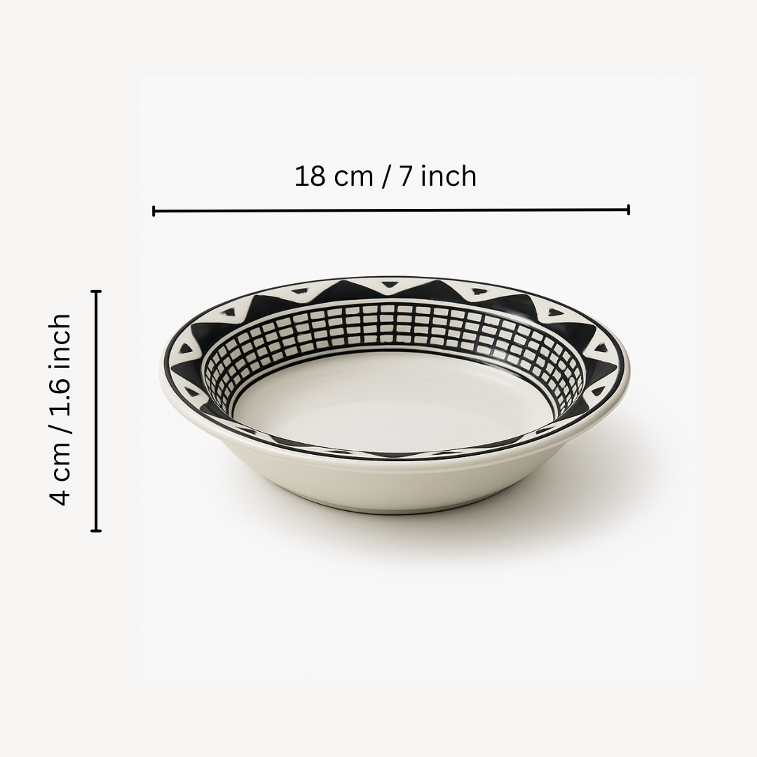 Monochrome Mosaic Handcrafted Ceramic Deep Plate & Casserole Combo ( 2 Deep Plates + 1 Casserole ) Premium Dining & Gifting