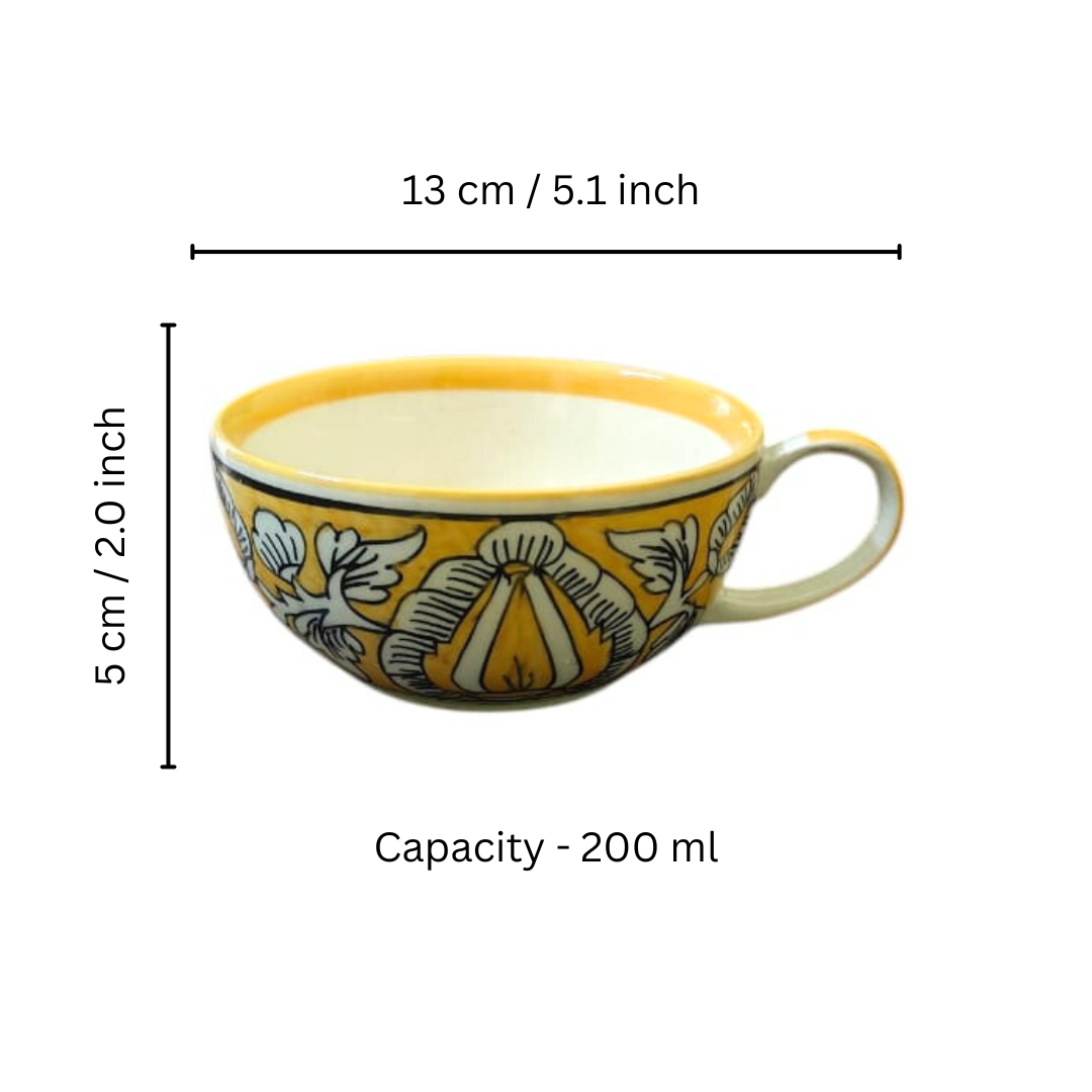 Morning Raga Hand-Painted Ceramic One Cup Kettle Tea Set – Tea for One (350ml Kettle + 200ml Cup)
