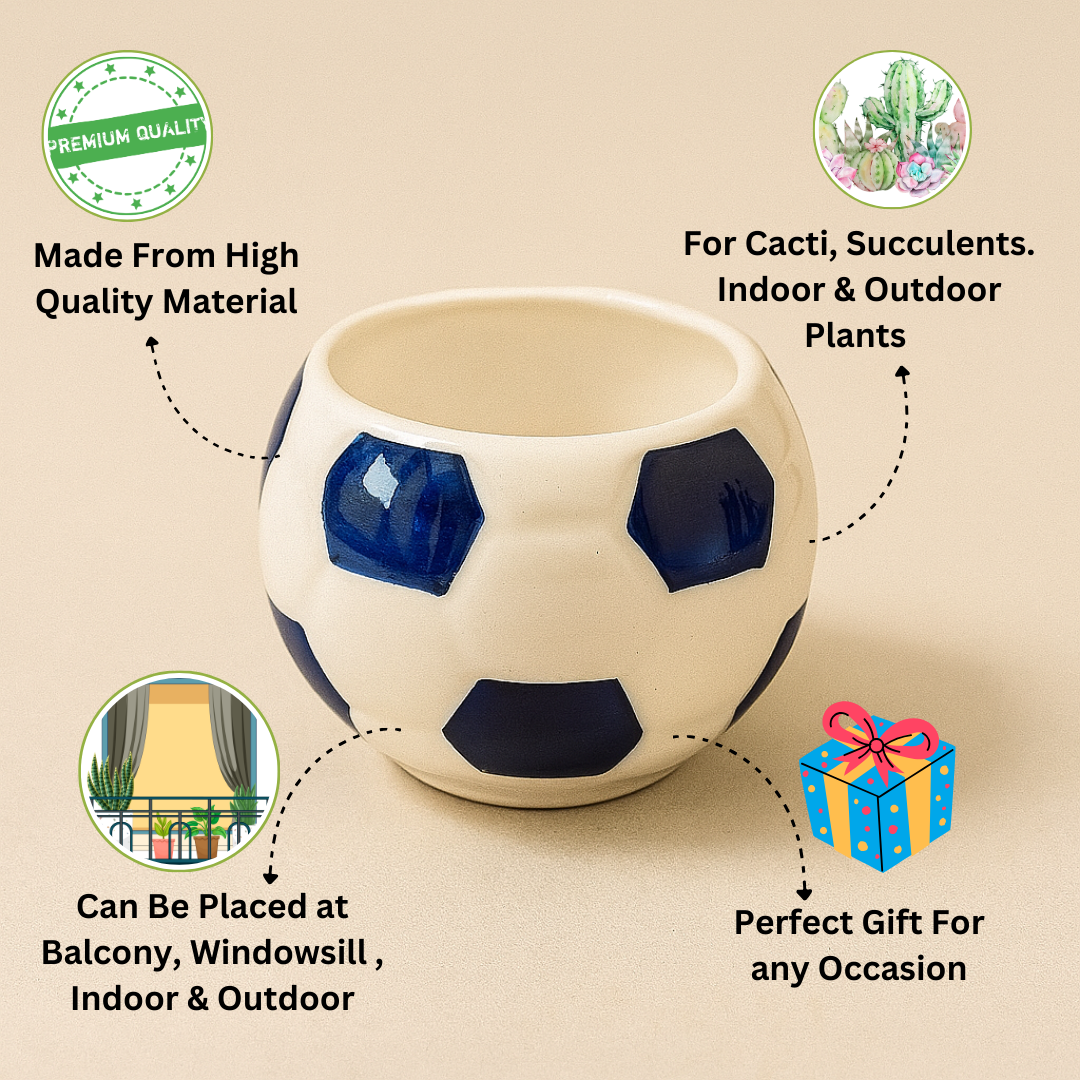 Soccer Bloom Ceramic Pot Set of 2 – Navy Blue” for indoor Plants & Outdoor Plants.